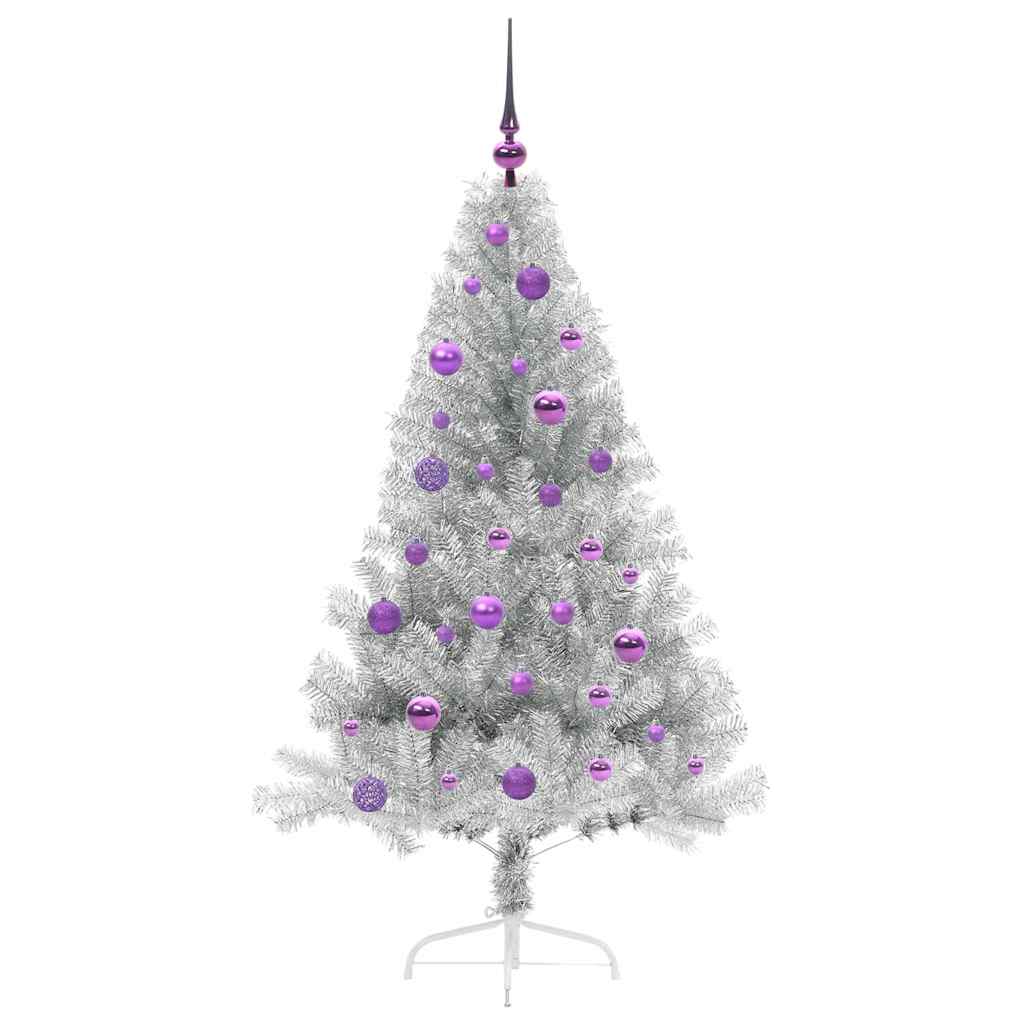 Künstlicher vorbeleuchteter Weihnachtsbaum Silber 150 cm