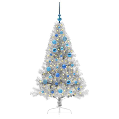 Künstlicher vorbeleuchteter Weihnachtsbaum Silber 150 cm