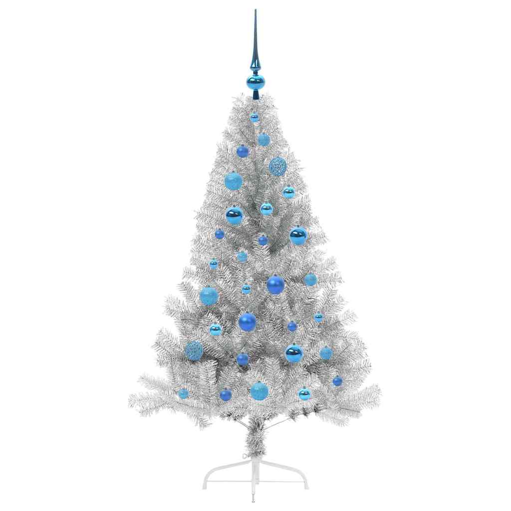 Künstlicher vorbeleuchteter Weihnachtsbaum Silber 150 cm