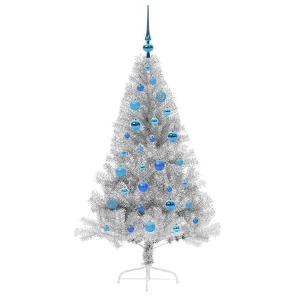 Künstlicher vorbeleuchteter Weihnachtsbaum Silber 150 cm