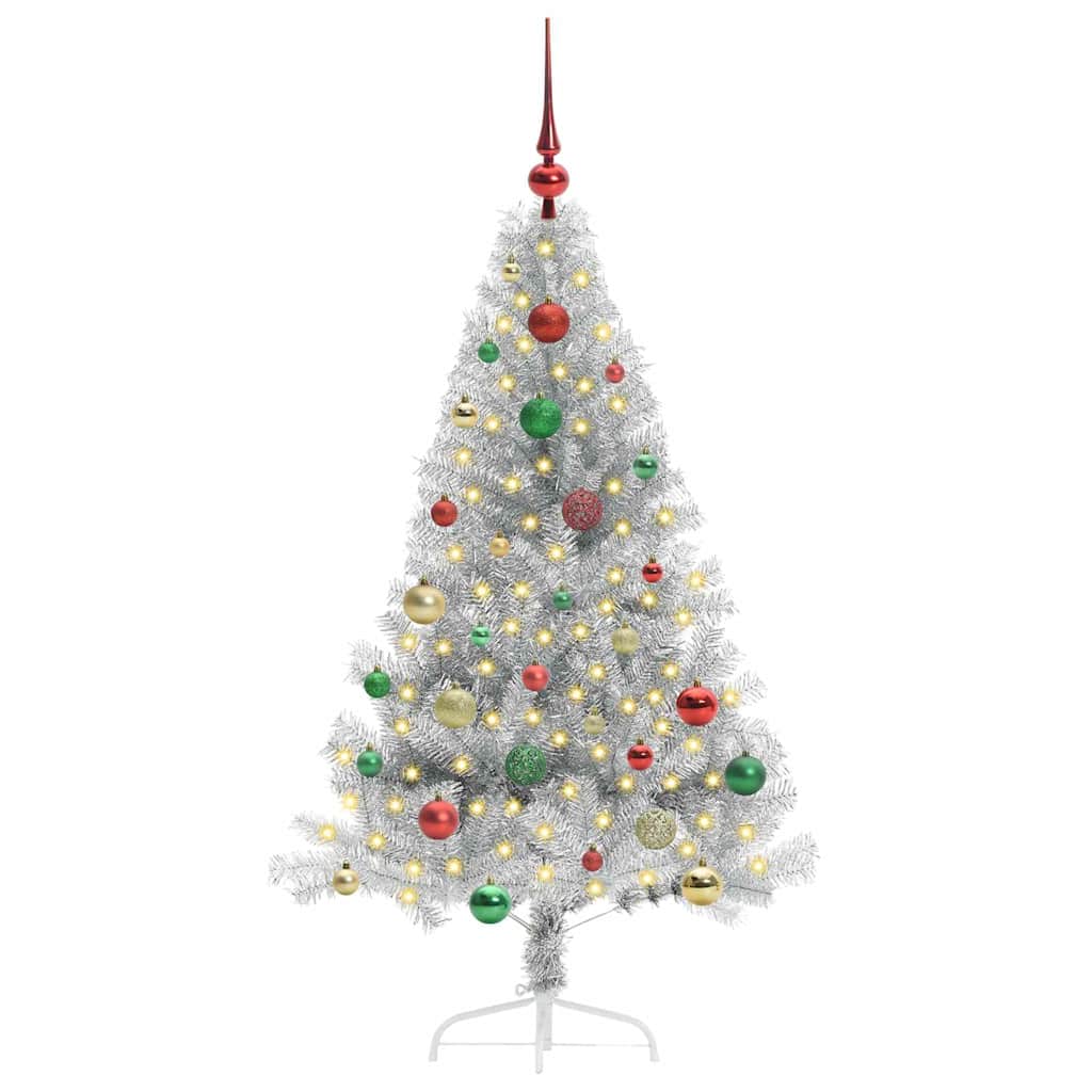 Künstlicher vorbeleuchteter Weihnachtsbaum Silber 150 cm