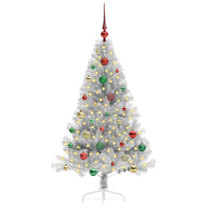 Künstlicher vorbeleuchteter Weihnachtsbaum Silber 150 cm