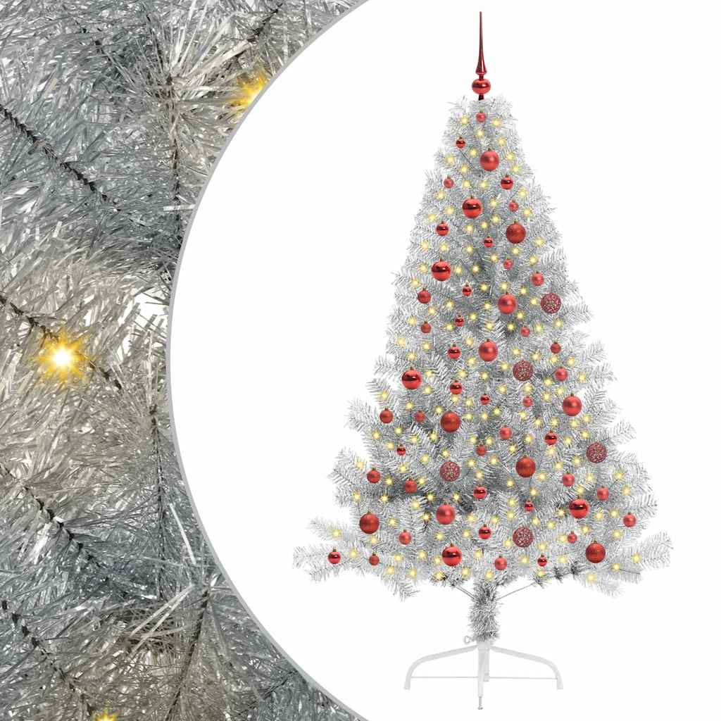 Künstlicher vorbeleuchteter Weihnachtsbaum Silber 180 cm PET