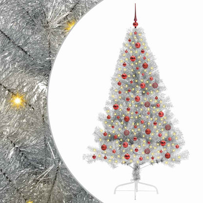 Künstlicher vorbeleuchteter Weihnachtsbaum Silber 180 cm PET