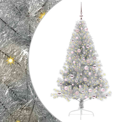 Künstlicher vorbeleuchteter Weihnachtsbaum Silber 180 cm PET