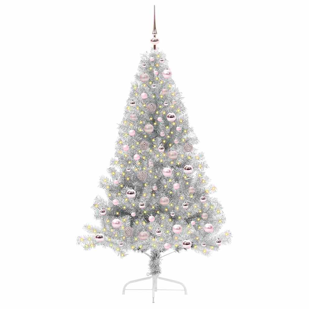 Künstlicher vorbeleuchteter Weihnachtsbaum Silber 180 cm PET