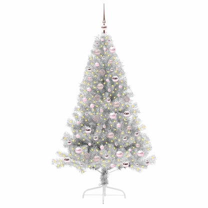 Künstlicher vorbeleuchteter Weihnachtsbaum Silber 180 cm PET
