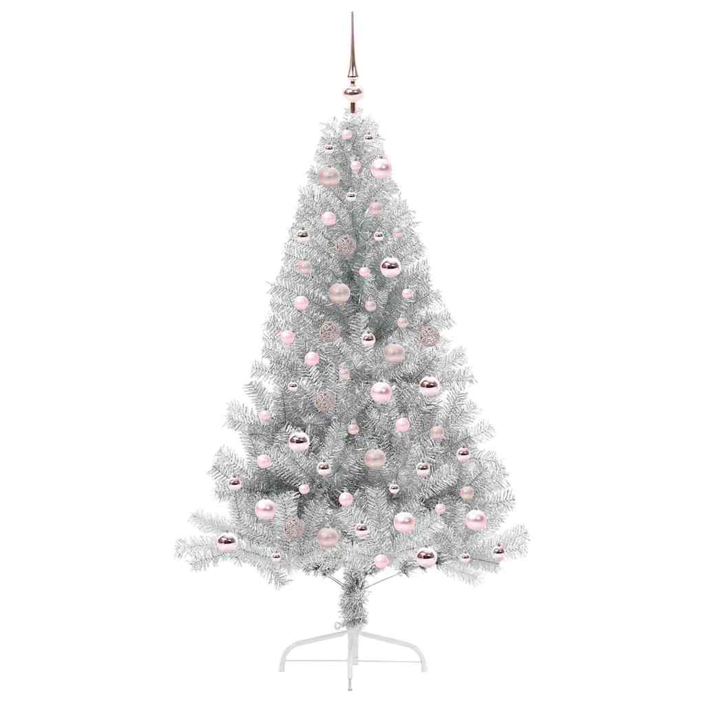 Künstlicher vorbeleuchteter Weihnachtsbaum Silber 180 cm PET