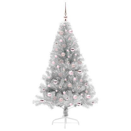 Künstlicher vorbeleuchteter Weihnachtsbaum Silber 180 cm PET