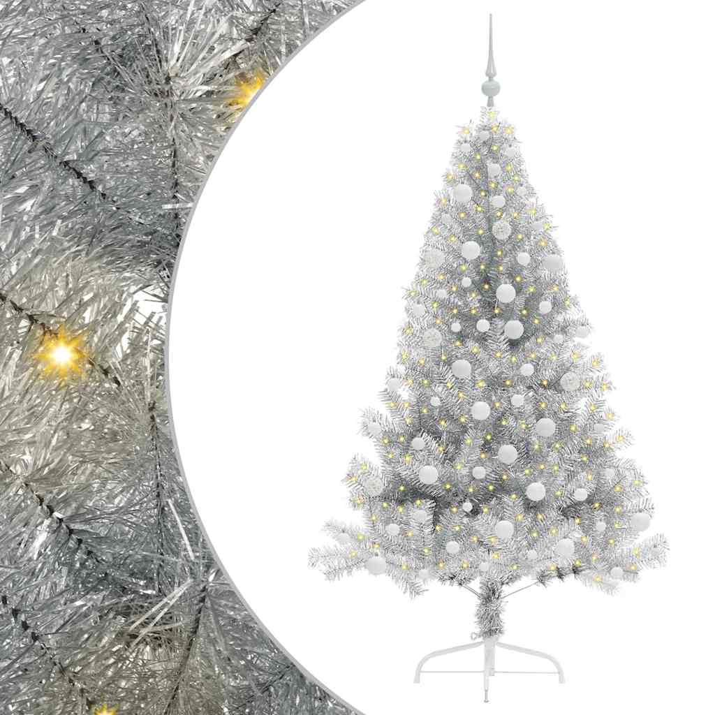 Künstlicher vorbeleuchteter Weihnachtsbaum Silber 180 cm