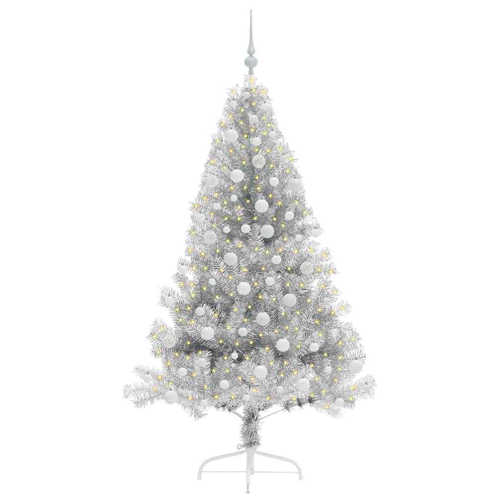 Künstlicher vorbeleuchteter Weihnachtsbaum Silber 180 cm