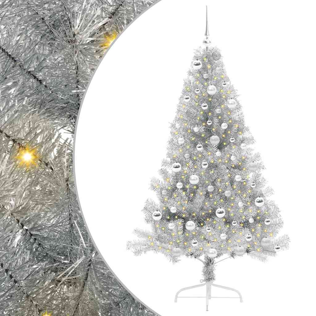 Künstlicher vorbeleuchteter Weihnachtsbaum Silber 180 cm