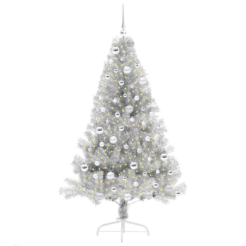 Künstlicher vorbeleuchteter Weihnachtsbaum Silber 180 cm