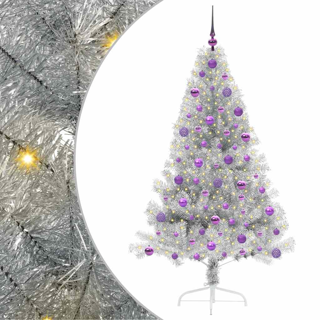Künstlicher vorbeleuchteter Weihnachtsbaum Silber 180 cm PET