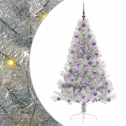 Künstlicher vorbeleuchteter Weihnachtsbaum Silber 180 cm PET