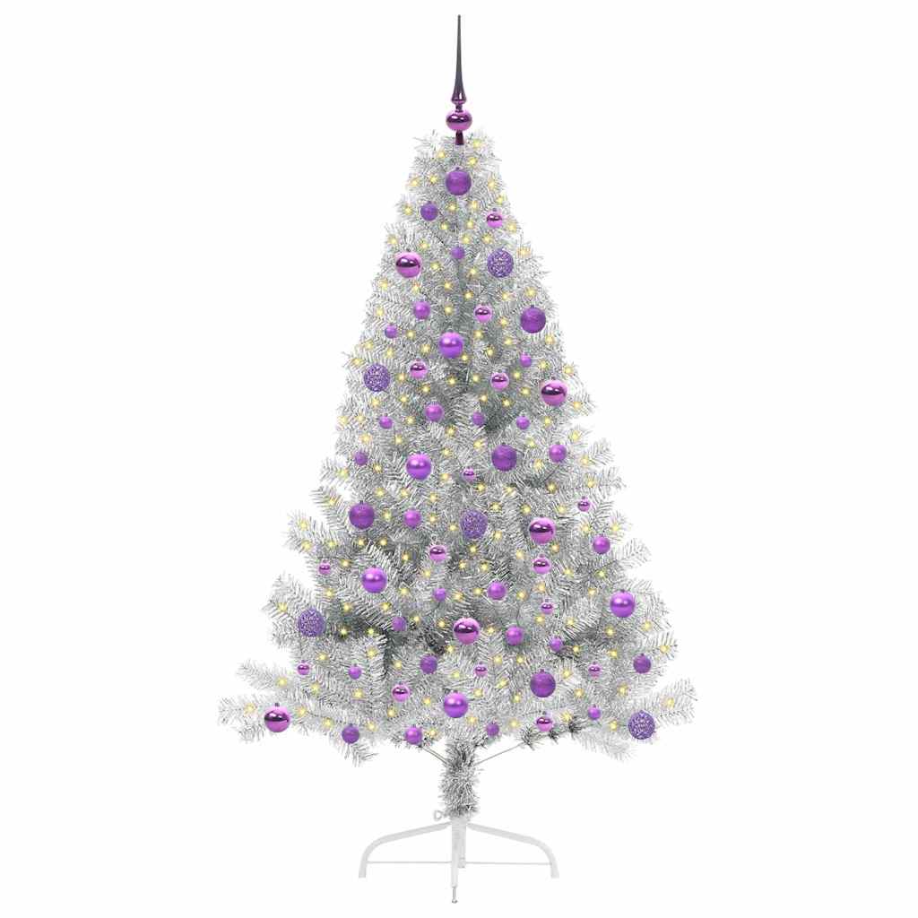 Künstlicher vorbeleuchteter Weihnachtsbaum Silber 180 cm PET