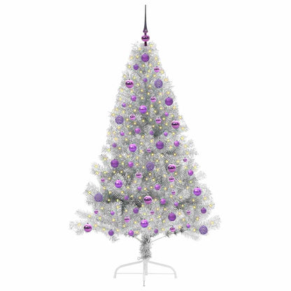 Künstlicher vorbeleuchteter Weihnachtsbaum Silber 180 cm PET