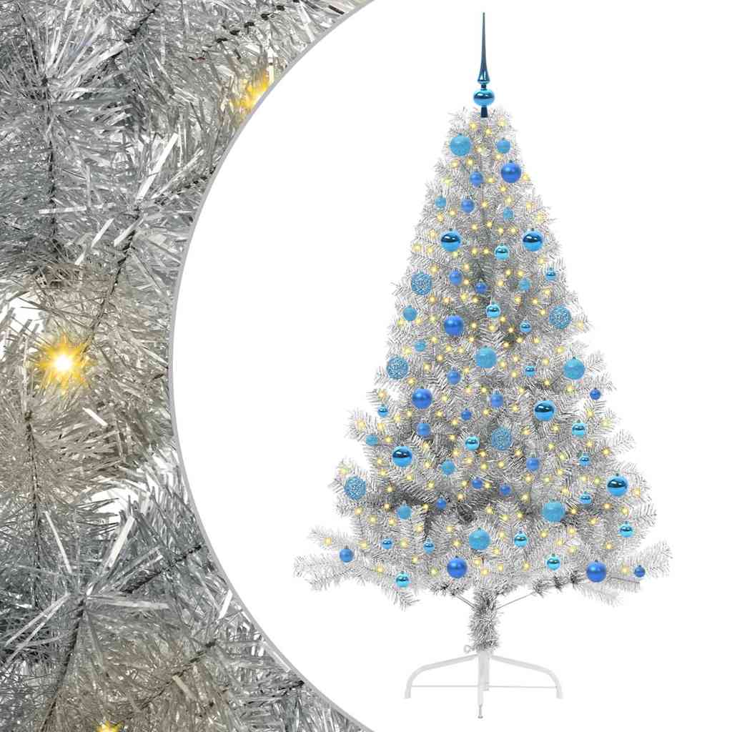 Künstlicher vorbeleuchteter Weihnachtsbaum Silber 180 cm PET