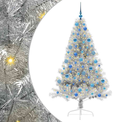 Künstlicher vorbeleuchteter Weihnachtsbaum Silber 180 cm PET