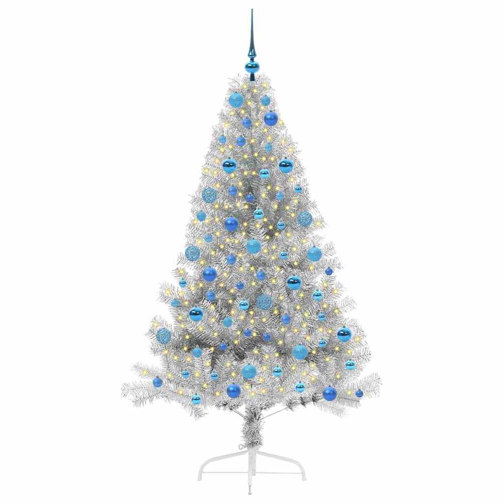 Künstlicher vorbeleuchteter Weihnachtsbaum Silber 180 cm PET