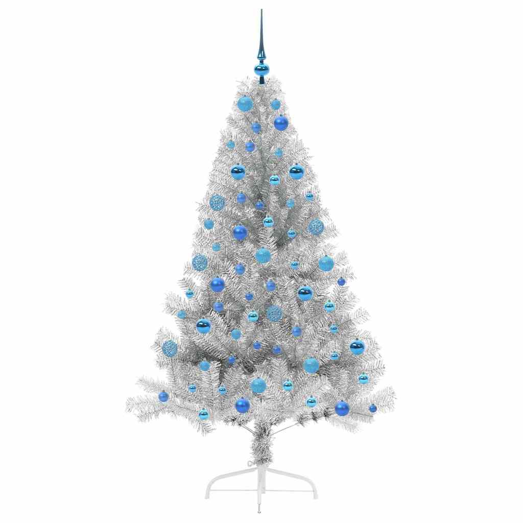 Künstlicher vorbeleuchteter Weihnachtsbaum Silber 180 cm PET