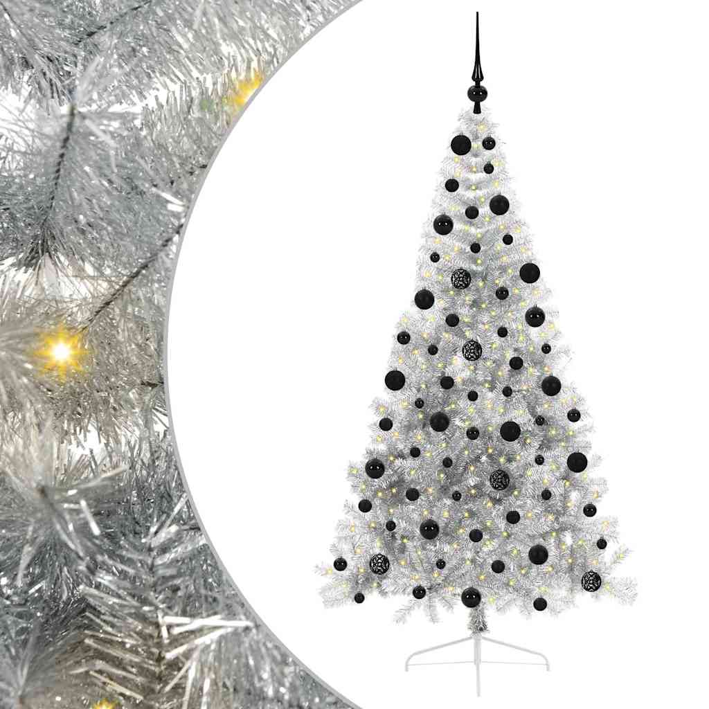 Künstlicher vorbeleuchteter Weihnachtsbaum Silber 210 cm