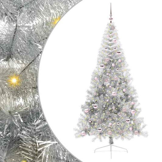Künstlicher vorbeleuchteter Weihnachtsbaum Silber 210 cm