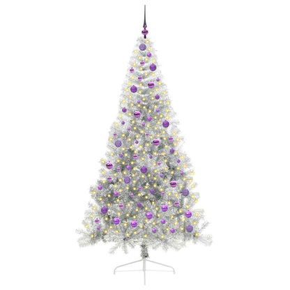 Künstlicher vorbeleuchteter Weihnachtsbaum Silber 210 cm