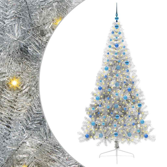 Künstlicher vorbeleuchteter Weihnachtsbaum Silber 210 cm