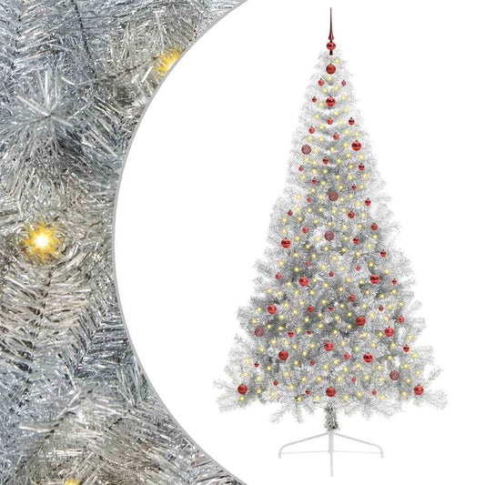 Künstlicher vorbeleuchteter Weihnachtsbaum Silber 240 cm PET