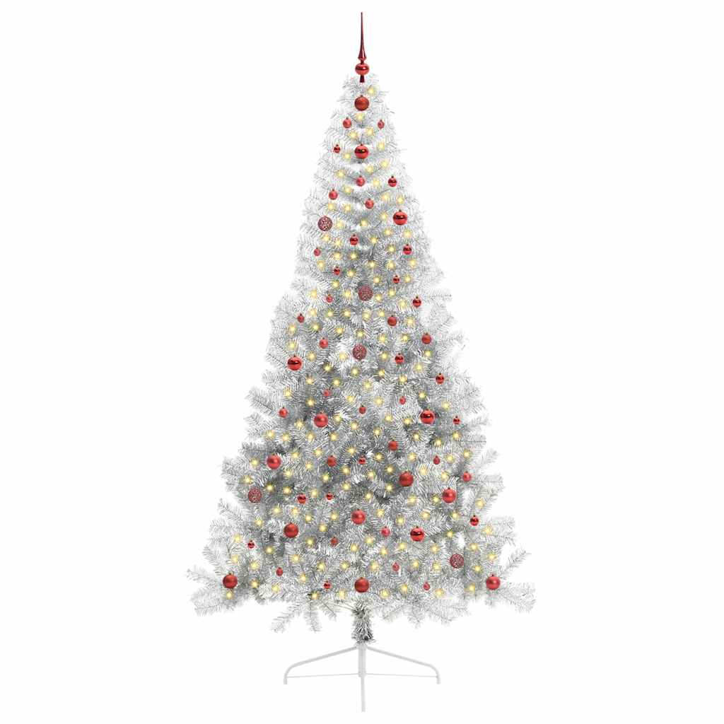 Künstlicher vorbeleuchteter Weihnachtsbaum Silber 240 cm PET