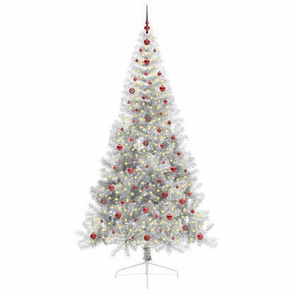 Künstlicher vorbeleuchteter Weihnachtsbaum Silber 240 cm PET