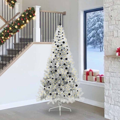 Künstlicher vorbeleuchteter Weihnachtsbaum Silber 240 cm PET