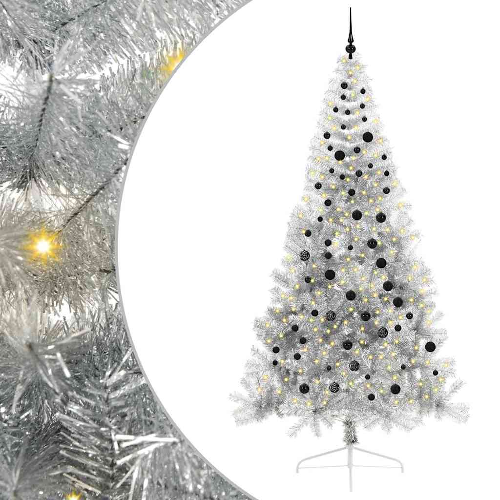 Künstlicher vorbeleuchteter Weihnachtsbaum Silber 240 cm PET