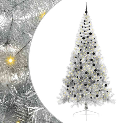 Künstlicher vorbeleuchteter Weihnachtsbaum Silber 240 cm PET