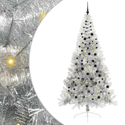 Künstlicher vorbeleuchteter Weihnachtsbaum Silber 240 cm PET