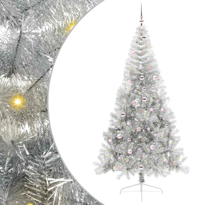 Künstlicher vorbeleuchteter Weihnachtsbaum Silber 240 cm PET