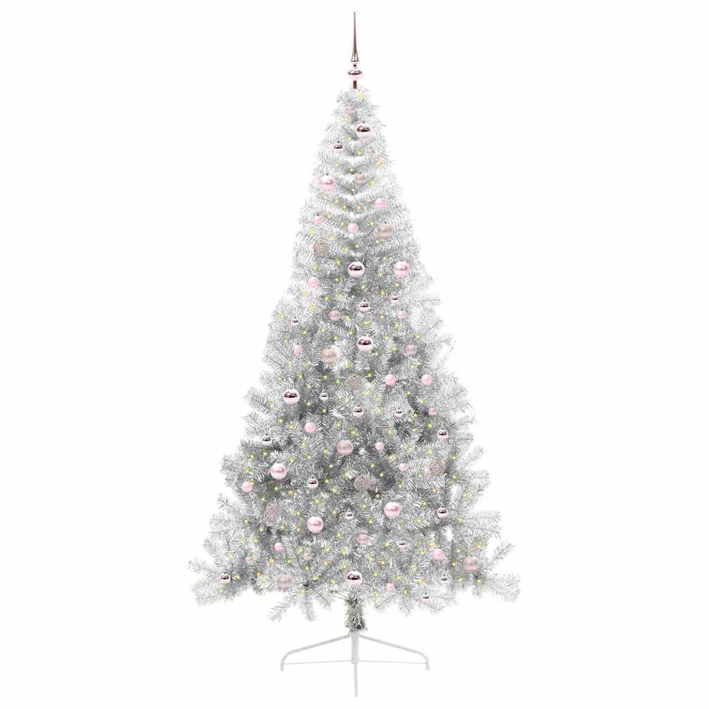 Künstlicher vorbeleuchteter Weihnachtsbaum Silber 240 cm PET