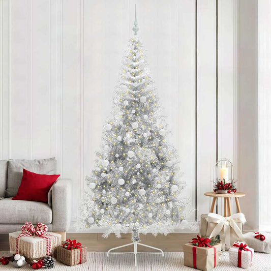 Künstlicher vorbeleuchteter Weihnachtsbaum Silber 240 cm PET