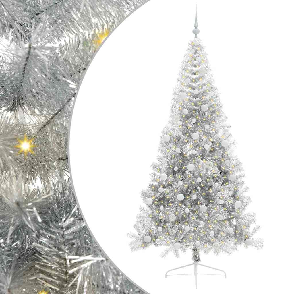 Künstlicher vorbeleuchteter Weihnachtsbaum Silber 240 cm PET