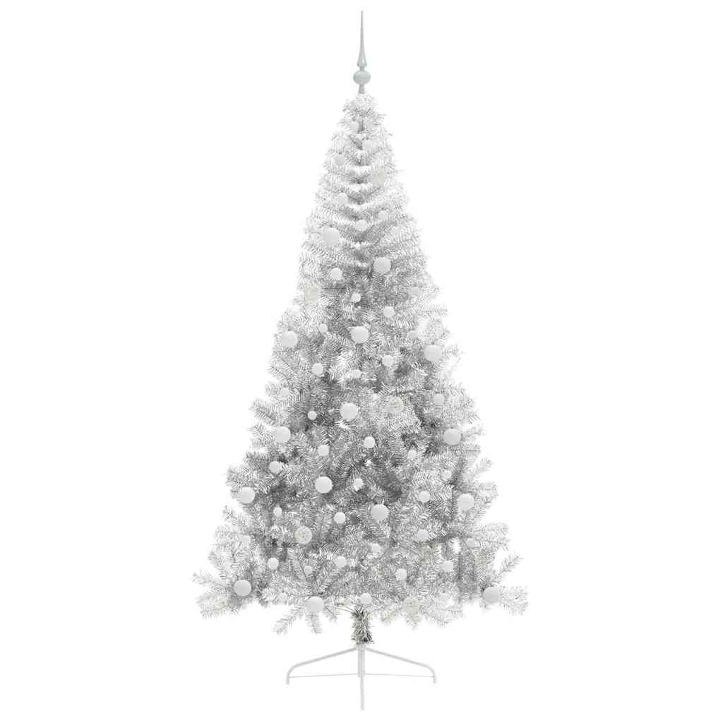 Künstlicher vorbeleuchteter Weihnachtsbaum Silber 240 cm PET