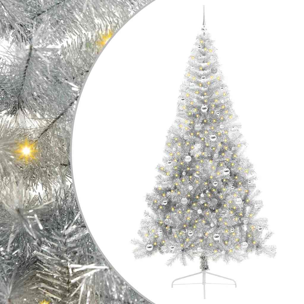 Künstlicher vorbeleuchteter Weihnachtsbaum Silber 240 cm PET