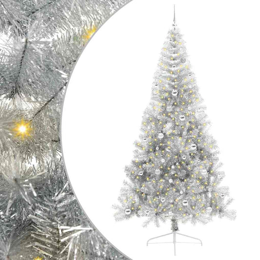 Künstlicher vorbeleuchteter Weihnachtsbaum Silber 240 cm PET