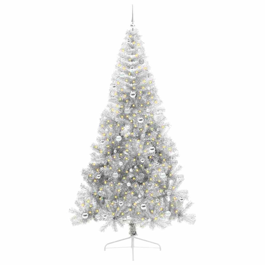 Künstlicher vorbeleuchteter Weihnachtsbaum Silber 240 cm PET