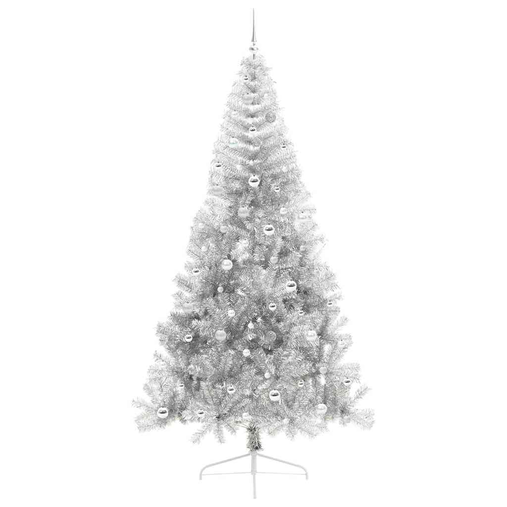 Künstlicher vorbeleuchteter Weihnachtsbaum Silber 240 cm PET