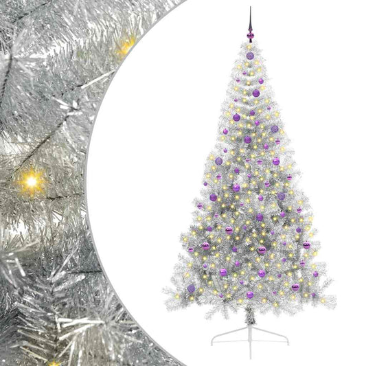 Künstlicher vorbeleuchteter Weihnachtsbaum Silber 240 cm