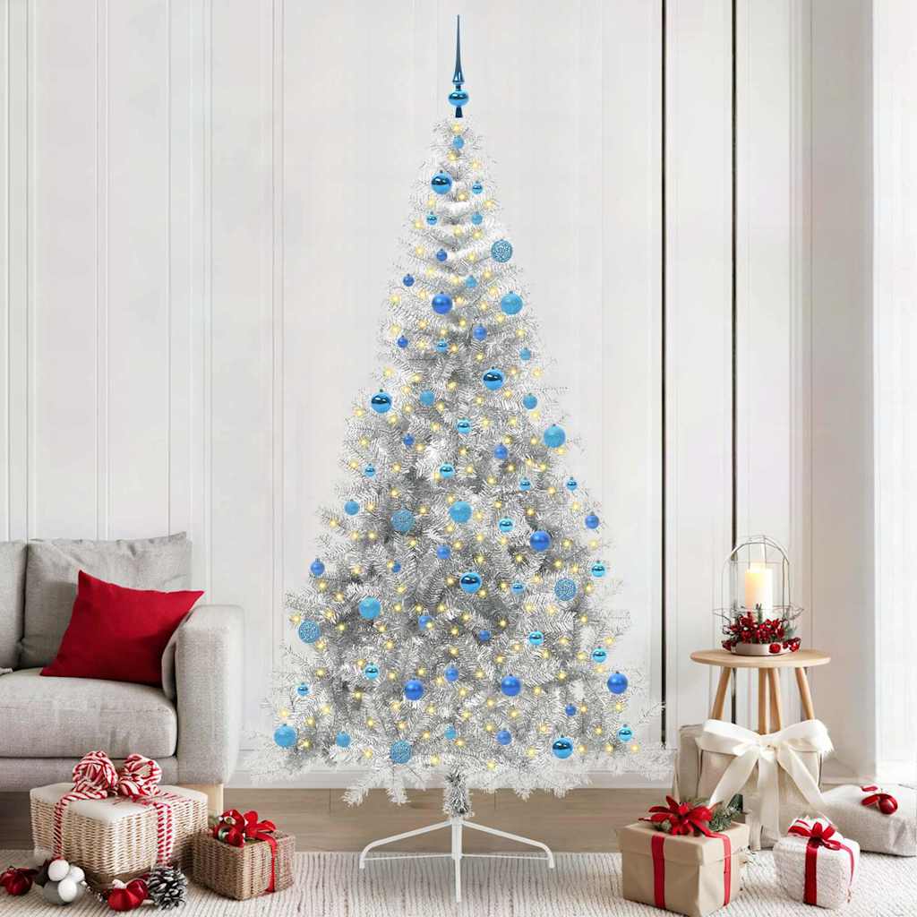 Künstlicher vorbeleuchteter Weihnachtsbaum Silber 240 cm