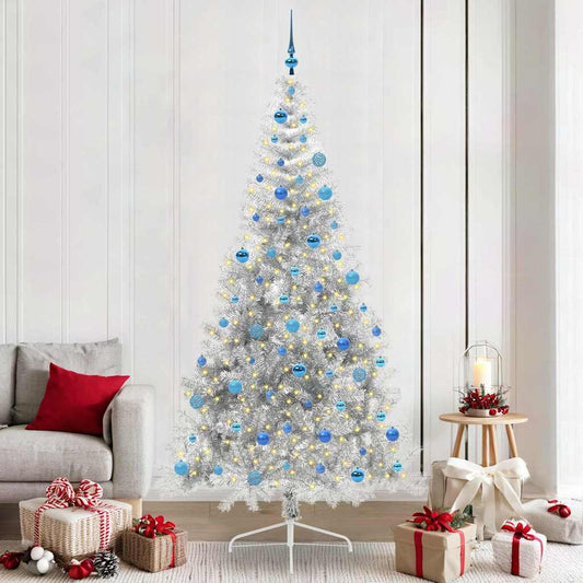 Künstlicher vorbeleuchteter Weihnachtsbaum Silber 240 cm