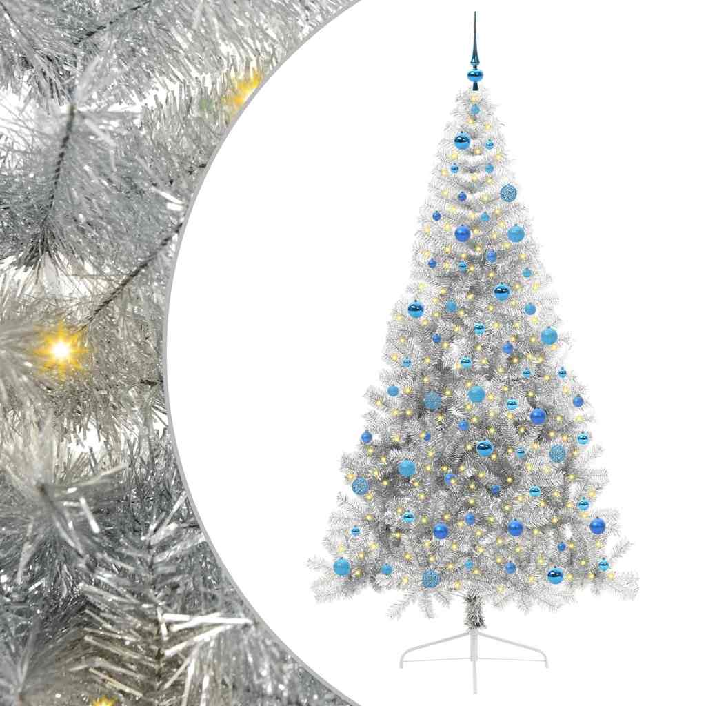 Künstlicher vorbeleuchteter Weihnachtsbaum Silber 240 cm