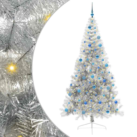 Künstlicher vorbeleuchteter Weihnachtsbaum Silber 240 cm